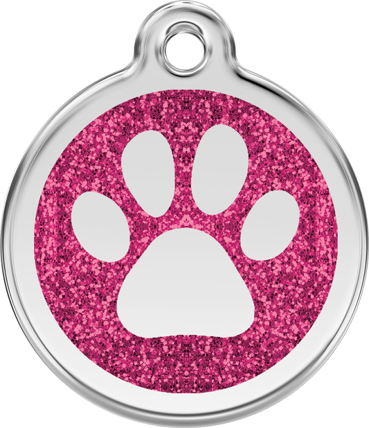 Red Dingo Paw Prints Glitter Pet Tag