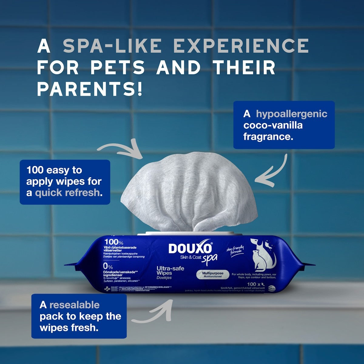 DOUXO Skin & Coat SPA Ultra-Safe Multipurpose Grooming Wipes for Dogs and Cats
