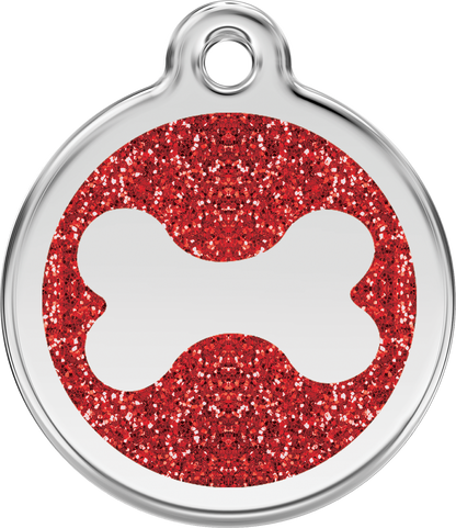 Red Dingo Bone Glitter Dog Tag