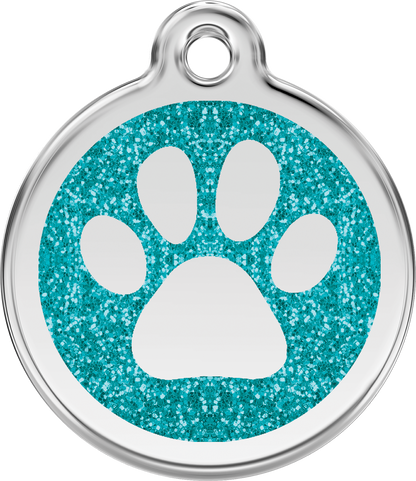Red Dingo Paw Prints Glitter Pet Tag