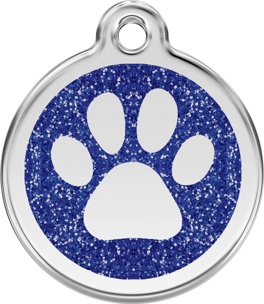 Red Dingo Paw Prints Glitter Pet Tag