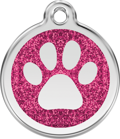 Red Dingo Paw Prints Glitter Pet Tag