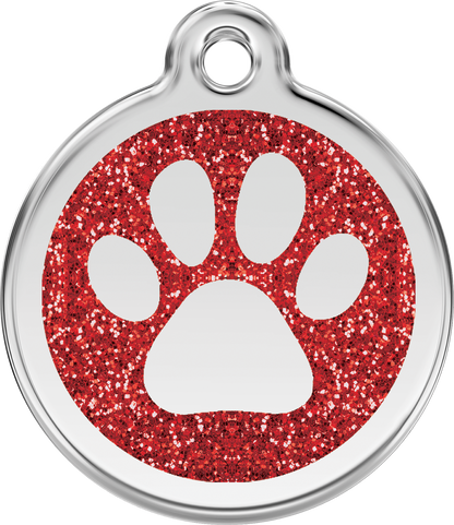 Red Dingo Paw Prints Glitter Pet Tag